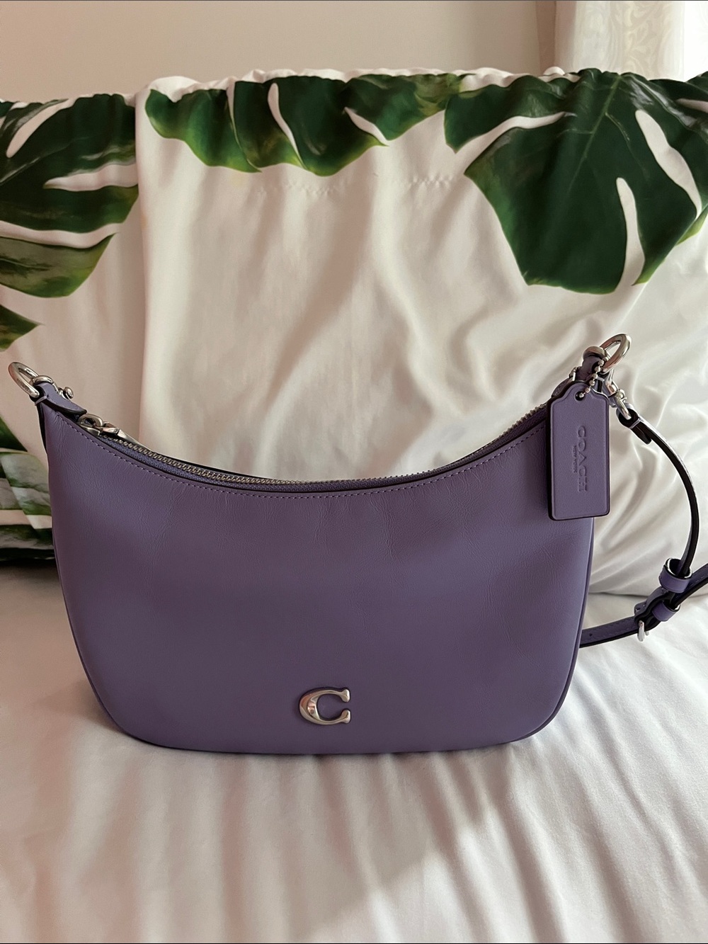 Coach Lavender Pebbled Leather Crescent Shoulder Bag